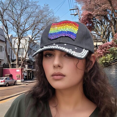 Popfizzy Rhinestone Baseball Cap for Women and Girls, Fun Bedazzled Hats, Shiny Bling Denim and Diamond Hat, Sparkly Gifts in Kuwait