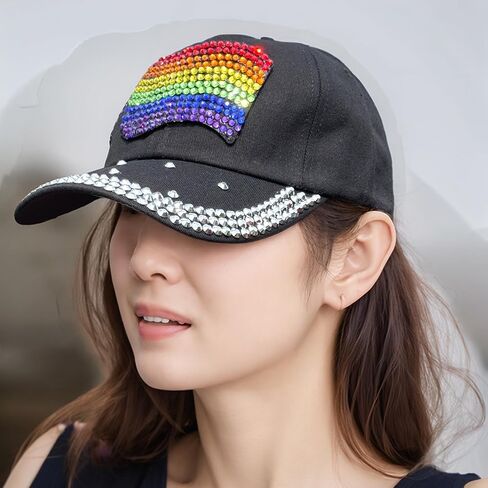 Popfizzy Rhinestone Baseball Cap for Women and Girls, Fun Bedazzled Hats, Shiny Bling Denim and Diamond Hat, Sparkly Gifts in Kuwait