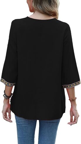 Grosy 3/4 Sleeve Embroidered Bohemian Tops for Women Boho Hippie Clothes Mexican Peasant Blouses Western Shirts Tunic in Saudi Arabia