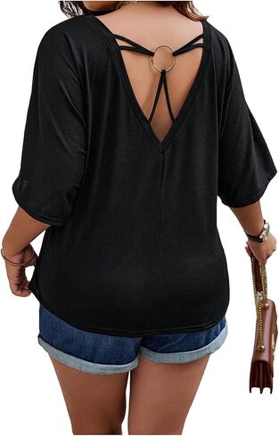 Verdusa Women's Plus Size Cut Out Tunic T Shirt Half Sleeve Going Out Tops Loose Fit in Saudi Arabia
