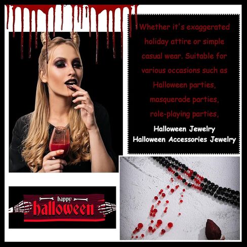 Bloody Pearl Necklace for Women Halloween Vampire Costume Necklace Jewelry Dripping Pearl Necklace Halloween Party Costume for Women Victorian Dress in Kuwait