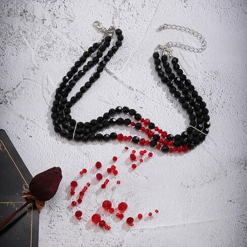Bloody Pearl Necklace for Women Halloween Vampire Costume Necklace Jewelry Dripping Pearl Necklace Halloween Party Costume for Women Victorian Dress in Kuwait