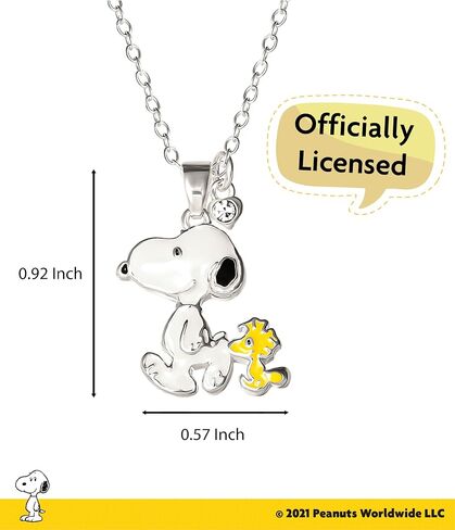 PEANUTS Womens Snoopy and Woodstock Red Crystal Heart Necklace 18" - Silver Plated Snoopy Necklace - Official License in Kuwait