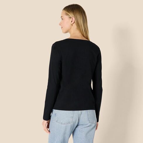 Amazon Essentials Women's 100% Cotton Regular-Fit Long-Sleeve V-Neck T-Shirt in Saudi Arabia