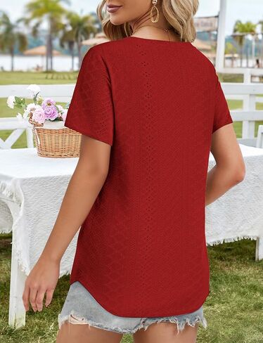Womens V-Neck T-Shirts 2025- Soft Loose Fit Casual Tees with Curved Hem for Everyday Wear in Saudi Arabia