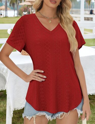 Womens V-Neck T-Shirts 2025- Soft Loose Fit Casual Tees with Curved Hem for Everyday Wear in Saudi Arabia
