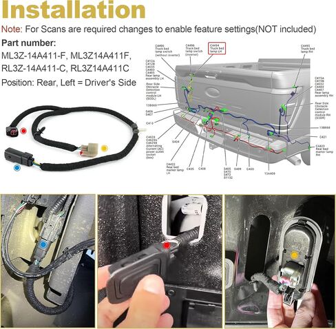 Driver Side Truck Bed Light Cargo Lamp Rear Box Lighting Wiring Jumper Harness Assembly for Ford F-150 Lariat, XLT, STX, XL 2021-2025 ML3Z-14A411-F ML3Z14A411F RL3Z-14A411-C RL3Z14A411C in Saudi Arabia