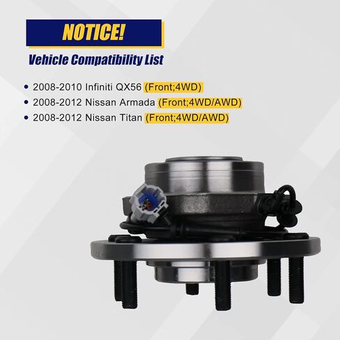 KUSATEC 515125 4WD AWD Front Wheel Bearing and Hub Assembly Compatible with for Nissan Armada Titan 2008 2009 2010 2011 2012, Infiniti QX56 2008 2009 2010, 6 Lug Bolts w/ABS in Saudi Arabia
