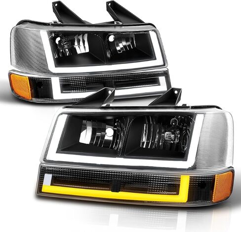 PM PERFORMOTOR [4pcs U-Tube LED DRL Headlights+Bumper Lamps Compatible with 03-24 Chevy Express/GMC Savana,Black Housing/Amber Corner in Saudi Arabia