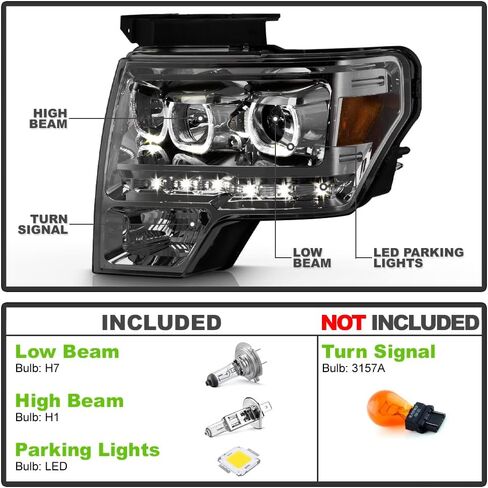 ACANII - For Smoke 2009-2014 Ford F150 SMD LED Halo Projector Headlights Headlamps Driver + Passenger Side in Saudi Arabia