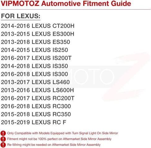 VIPMOTOZ الجانبي عرض المرآة LED PUDDLE ضوء متوافق مع 2013-2019 لكزس IS200T IS250 IS300 IS350 RC350 RC200T ES300H ES350 CT200H HOBERCHER HOURCE CLAS in Saudi Arabia