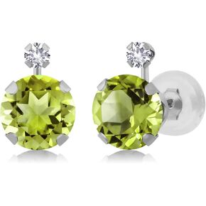 Gem Stone King 14K White Gold Green Peridot and White Created Sapphire Earrings | 1.88 Cttw | Gemstone Birthstone | Round 6MM in Saudi Arabia