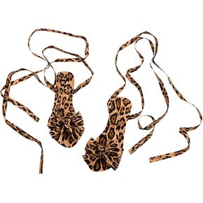 MakeMeChic Women's Cheetah Print Bow Flat Sandals Lace Up Sandals Open Toe Dressy Slide Sandals in Saudi Arabia