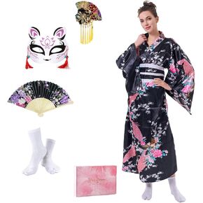 Japanese Kimono Geisha Costume Asian Dress Cosplay Anime Peacock Costume Yukata Cardigan Robe for Women 5pcs in Kuwait