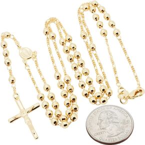 14K Gold Filled 3MM Rosary Bead Cross Chain Necklace For Men & Women 20″-24″ + 3.8″ Never Fade Or Tarnish Jewelry Made In Brazil in Saudi Arabia