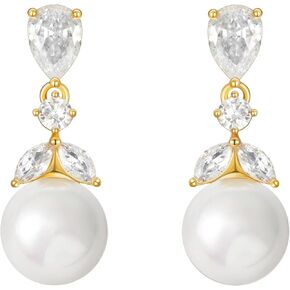 Pearl Drop Dangle Earrings for Women, Pearl Wedding Earrings for Brides Dangling, CZ Bridal Earrings for Wedding Bridesmaids, Prom Jewelry Gifts in Saudi Arabia