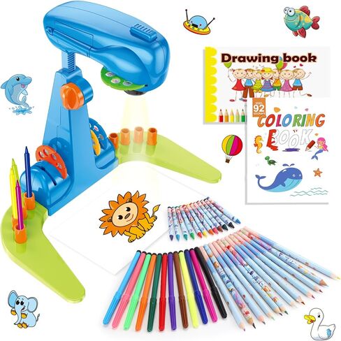 Sumsoltic Drawing Projector for Kids, Art and Craft Kit, Including Colored Pencils, Crayons, Coloring Books, Toys for 3+ Year Old Girls (Pink Drawing Kit v1) in Kuwait