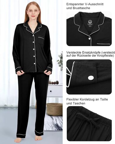 BAMBOO COOL Pajamas Set for Women Comfy Lounge Set Button Down Sleepwear Long Sleeve Pj Set in Kuwait