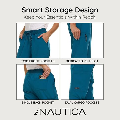 Nautica Scrub Pants for Women, Breathable Drawstring Jogger Scrubs for Women, 5 Pocket Stretch Soft Scrub Bottoms for Woman in Saudi Arabia