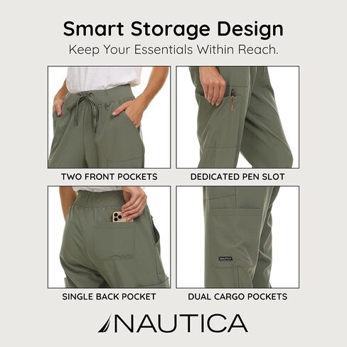 Nautica Scrub Pants for Women, Breathable Drawstring Jogger Scrubs for Women, 5 Pocket Stretch Soft Scrub Bottoms for Woman in Saudi Arabia