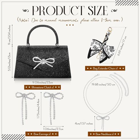 4 Pcs Women Rhinestone Evening Clutch Bag and Silver Jewelry Accessories Set Bling Earring Necklace Purse Chain Wedding Prom in Saudi Arabia