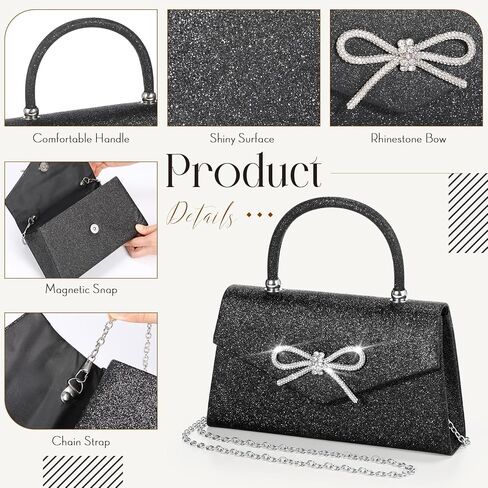 4 Pcs Women Rhinestone Evening Clutch Bag and Silver Jewelry Accessories Set Bling Earring Necklace Purse Chain Wedding Prom in Saudi Arabia