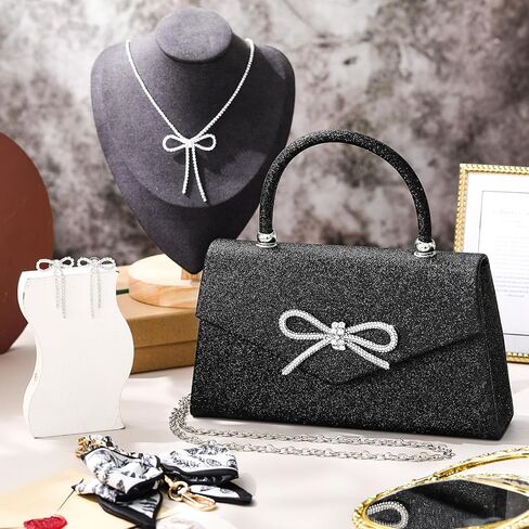 4 Pcs Women Rhinestone Evening Clutch Bag and Silver Jewelry Accessories Set Bling Earring Necklace Purse Chain Wedding Prom in Saudi Arabia