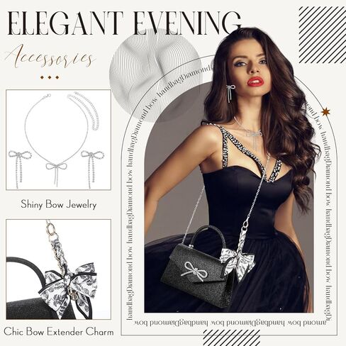 4 Pcs Women Rhinestone Evening Clutch Bag and Silver Jewelry Accessories Set Bling Earring Necklace Purse Chain Wedding Prom in Saudi Arabia