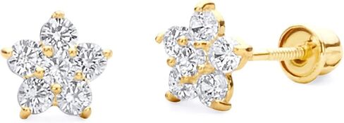 14k Yellow Gold Flower Stud Earrings with Screw Back - 3 Different Color Available in Saudi Arabia