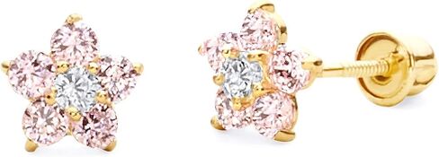 14k Yellow Gold Flower Stud Earrings with Screw Back - 3 Different Color Available in Saudi Arabia