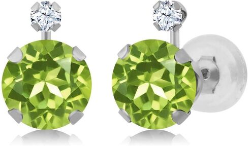 GEM Stone King 14K الذهب الأبيض الذهب الأخضر والأبيض التي تم إنشاؤها من الياقوت الأقطار | 1.88 CTTW | الأحجار الكريمة المولد | جولة 6mm in Saudi Arabia