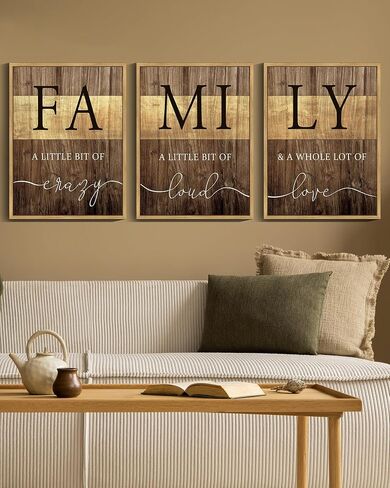 Drsoum Home Family Wall Decor Farmhouse Sign Wall Hanging Decor Rustic Netural Quotes Prints Artwork for Home Dining Room Kitchen 11x14in Natural Framed in Kuwait