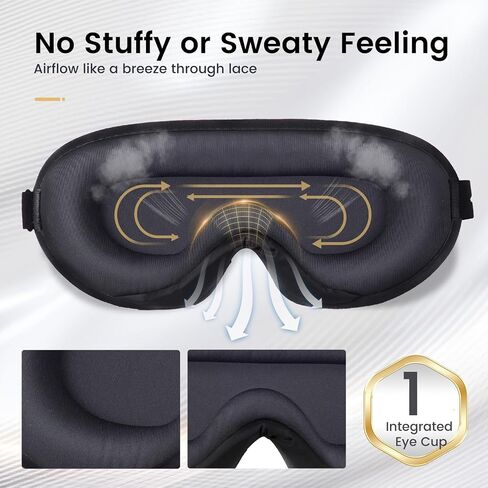 Ringchan True Blackout Eye Scks للنوم ، قيلولة المكتب أو رحلة الطيران الطويلة ، وضغط صفر على مقل العيون ، وحزام قابل للتعديل بشكل مريح ، ناعمة ومريحة ليلية عصيدة - طائرة أسود in Saudi Arabia