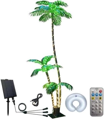 شجرة النخيل الاصطناعية شجرة عيد الميلاد 7ft 3 جذوع 260led مضاءة محاكاة شجرة النخيل الاستوائية ضوء النبات وهمية للفناء المنزل مكتب الشاطئ ساحة كروز هاواي حزب تيكي بار الزينة - الكهربائية in Saudi Arabia