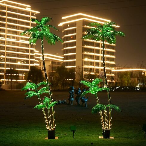 شجرة النخيل الاصطناعية شجرة عيد الميلاد 7ft 3 جذوع 260led مضاءة محاكاة شجرة النخيل الاستوائية ضوء النبات وهمية للفناء المنزل مكتب الشاطئ ساحة كروز هاواي حزب تيكي بار الزينة - الكهربائية in Saudi Arabia