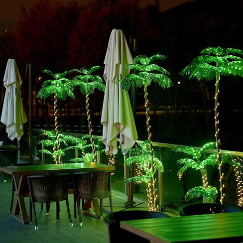 شجرة النخيل الاصطناعية شجرة عيد الميلاد 7ft 3 جذوع 260led مضاءة محاكاة شجرة النخيل الاستوائية ضوء النبات وهمية للفناء المنزل مكتب الشاطئ ساحة كروز هاواي حزب تيكي بار الزينة - الكهربائية in Saudi Arabia