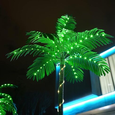 شجرة النخيل الاصطناعية شجرة عيد الميلاد 7ft 3 جذوع 260led مضاءة محاكاة شجرة النخيل الاستوائية ضوء النبات وهمية للفناء المنزل مكتب الشاطئ ساحة كروز هاواي حزب تيكي بار الزينة - الكهربائية in Saudi Arabia