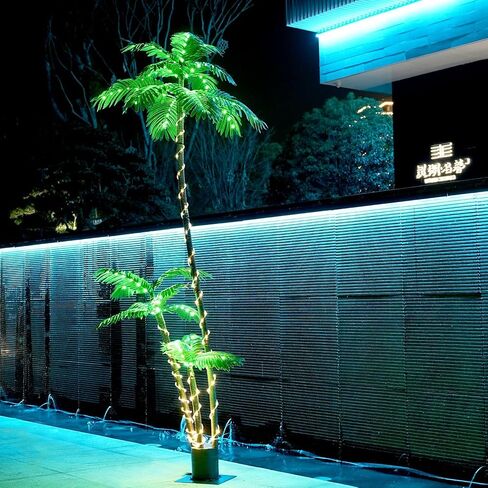 شجرة النخيل الاصطناعية شجرة عيد الميلاد 7ft 3 جذوع 260led مضاءة محاكاة شجرة النخيل الاستوائية ضوء النبات وهمية للفناء المنزل مكتب الشاطئ ساحة كروز هاواي حزب تيكي بار الزينة - الكهربائية in Saudi Arabia