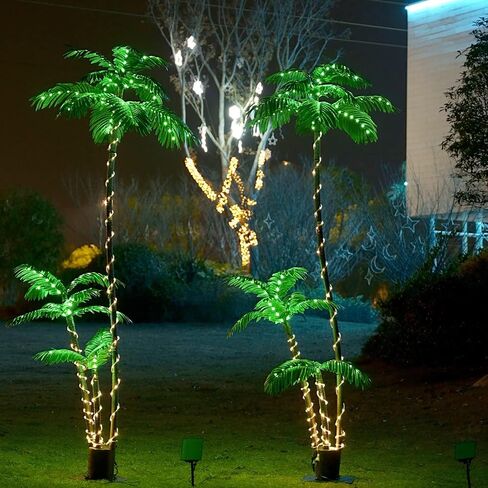 شجرة النخيل الاصطناعية شجرة عيد الميلاد 7ft 3 جذوع 260led مضاءة محاكاة شجرة النخيل الاستوائية ضوء النبات وهمية للفناء المنزل مكتب الشاطئ ساحة كروز هاواي حزب تيكي بار الزينة - الكهربائية in Saudi Arabia