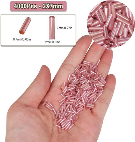 4000pcs Bugle Beads, Embroidery Tube Beads for Jewelry Making, Small Long Beads for Craft DIY Bracelet Necklaces Supplies, 7x2mm,Gold in Saudi Arabia