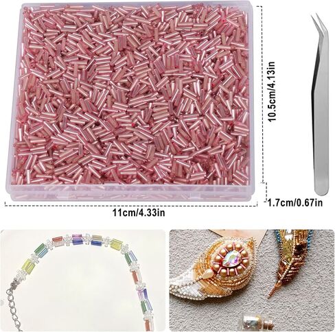 4000pcs Bugle Beads, Embroidery Tube Beads for Jewelry Making, Small Long Beads for Craft DIY Bracelet Necklaces Supplies, 7x2mm,Gold in Saudi Arabia