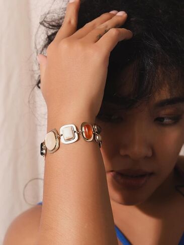 سوار من حجر الفيروز من ميناتشي، سوار من الفولاذ المقاوم للصدأ على شكل زهور، هدية بوهو للنساء in Kuwait