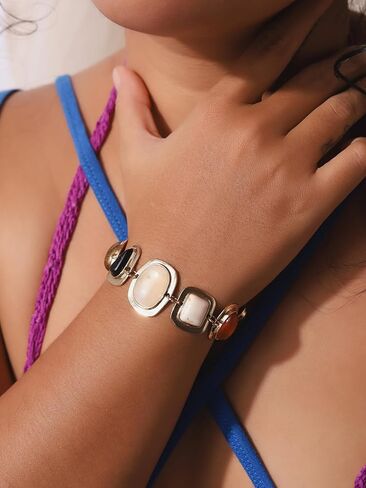 سوار من حجر الفيروز من ميناتشي، سوار من الفولاذ المقاوم للصدأ على شكل زهور، هدية بوهو للنساء in Kuwait