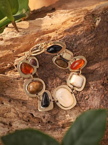 سوار من حجر الفيروز من ميناتشي، سوار من الفولاذ المقاوم للصدأ على شكل زهور، هدية بوهو للنساء in Kuwait