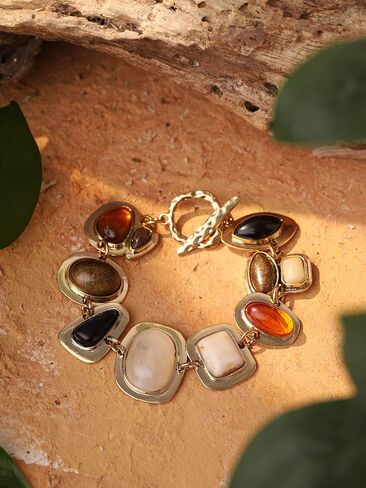 سوار من حجر الفيروز من ميناتشي، سوار من الفولاذ المقاوم للصدأ على شكل زهور، هدية بوهو للنساء in Kuwait