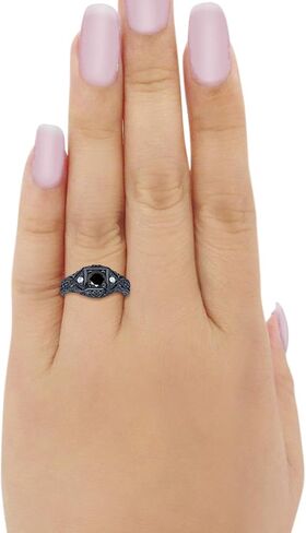 Blue Apple Co. Art Deco Round Round Cubic Zirconia Leaf Filgree Design Split Shank Twisted Band Bridal Rings Wedding Compans For Women 925 Sterling Silver Gifts بالنسبة لها in Saudi Arabia