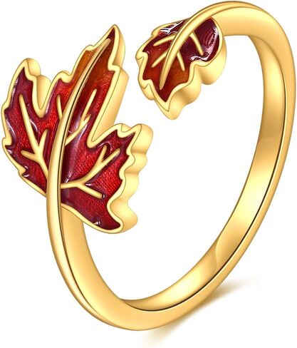 Aoboco Red Maple Rings Open Rings 925 Sterling Silver Leaf Ring for Women Wedding Rings Finger Rings Fit Pitic Engagement Engagement Birthday Mother's Jewelry Gift in Saudi Arabia