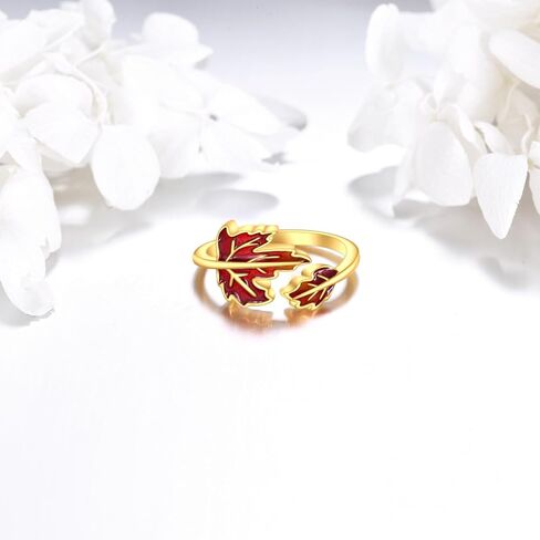 Aoboco Red Maple Rings Open Rings 925 Sterling Silver Leaf Ring for Women Wedding Rings Finger Rings Fit Pitic Engagement Engagement Birthday Mother's Jewelry Gift in Saudi Arabia