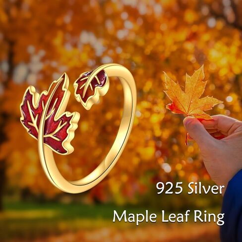Aoboco Red Maple Rings Open Rings 925 Sterling Silver Leaf Ring for Women Wedding Rings Finger Rings Fit Pitic Engagement Engagement Birthday Mother's Jewelry Gift in Saudi Arabia