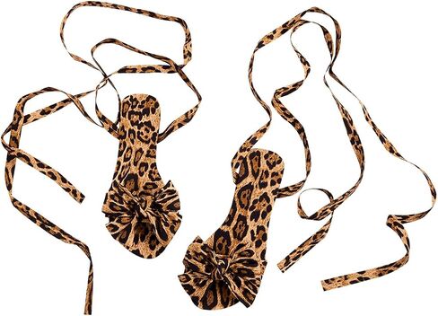Makemechic Women’s Cheetah Print Bow Sandals Flat Sandals Lace UP in Saudi Arabia